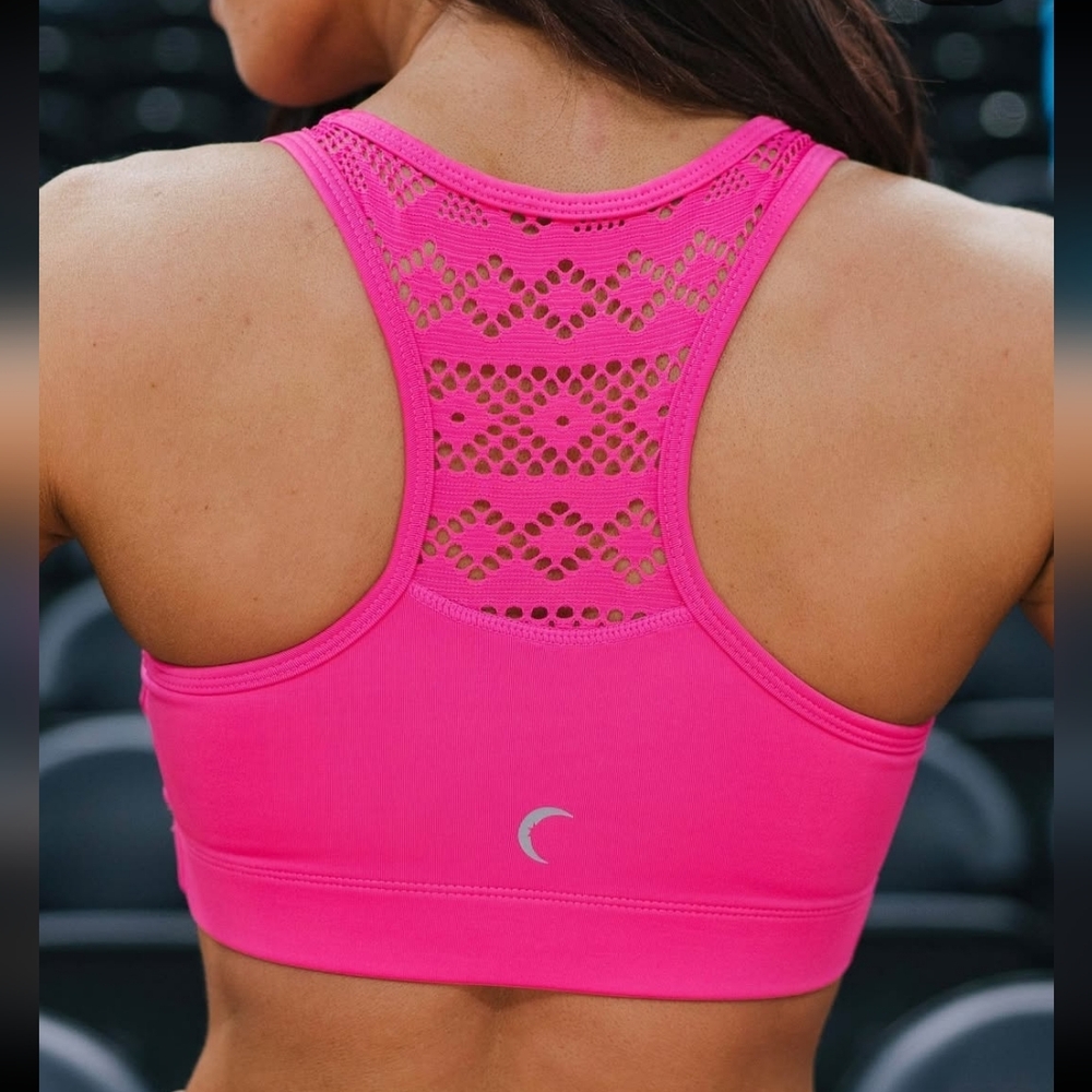 ZYIA Active Hot Pink Lace Bomber Racerback Performance Sports Bra XS NWOT